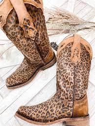 Corral Boots Ladies Sand Leopard Print Overlay Sq Toe Boots