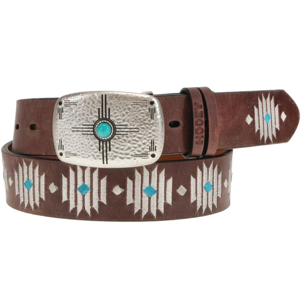 Hooey Blue Diamond Distressed Brown Leather Belt