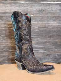 Corral Boots Ladies Black Inlay & Embroidery & Studs Boots