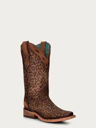 Corral Boots Ladies Sand Leopard Print Overlay Sq Toe Boots