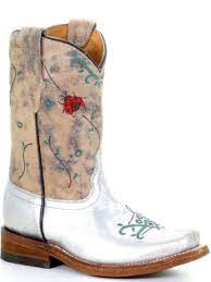 Corral Boots Girls Silver With Floral Embroidery Boots