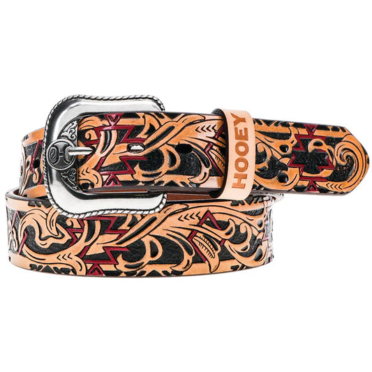 Hooey Sundown Aztec Filigree Embossed Tan Leather Belt