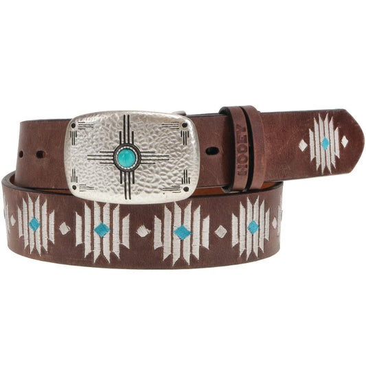 Hooey Blue Diamond Distressed Brown Leather Belt