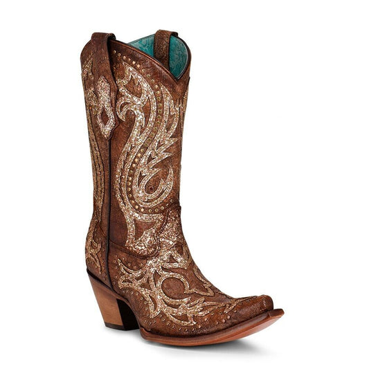 Corral Boots Cognac Overlay & Studs & Crystal Boots