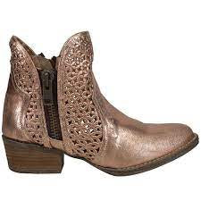 Corral Boots Ladies Pink Gold Cut Out Round Toe Bootie