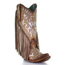 Corral Boots Ladies Saddle Lamb Inlay & Embroidery Boots