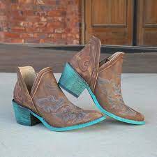 Circle G Ladies Cognac Embroidery Ankle Bootie
