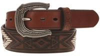 Hooey Choctaw Brown Tapered Leather Black Aztec Embossed Roughy Belt